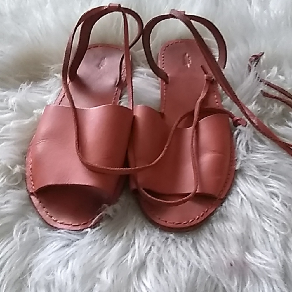Zara sz 40 lace up leather orange flats